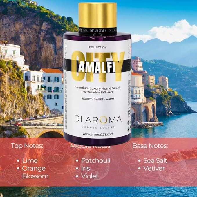 Di'Aroma Amalfi Aroma Oil Blend 120ml – Premium Diffuser Oil for Home, Waterless & Essential Oil Diffusers, Long Lasting Home Fragrance, City Collection, Made in USA (120ml, Amalfi)