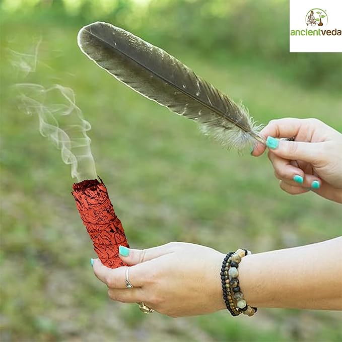 Ancient VEDA Organic Smudge Kit – Dragon's Blood, Palo Santo, Sweetgrass, Abalone Shell, Feather & Smudge Guide | Smudging Kit for Home Energy Cleansing, Meditation (Healer's Kit, Dragon's Blood Sage)