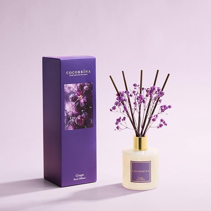 COCORRÍNA Reed Diffuser - Grape 6.7 fl oz Reed Diffuser with Sticks, Bedroom Bathroom Shelf Decor