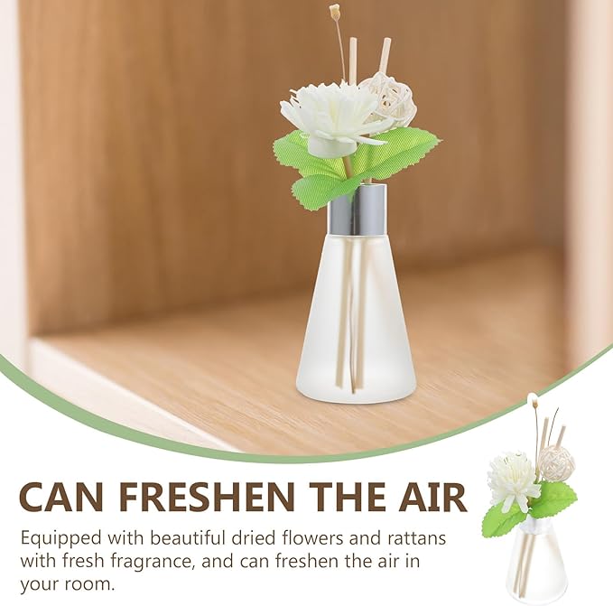 Abaodam Glass Reed Diffuser Bottle Set with Dried Flower Sticks, Ocean Scent Aroma Supplies, 3pcs Decorative Aromatherapy Vase for Bathroom and Home Fragrance