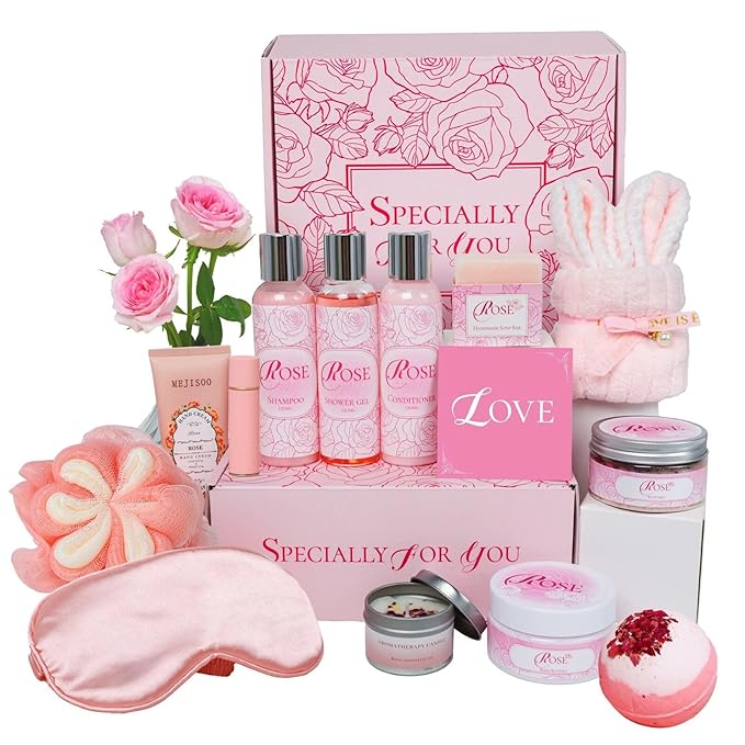Mother's Day Gifts Set 16Pcs Rose Spa Bath & Body Care Set with Bath Bombs & Lotions, Relaxing Home Spa Gift Kit for Mom Wife Girlfriend, Ideal for Mother’s Day Birthday Women Gift Sets