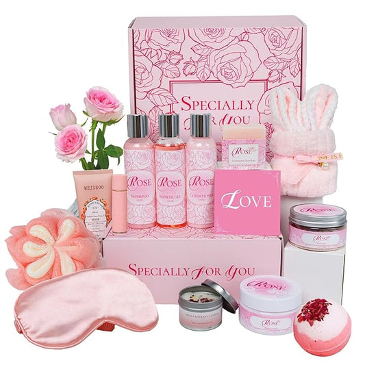 Mother's Day Gifts Set 16Pcs Rose Spa Bath & Body Care Set with Bath Bombs & Lotions, Relaxing Home Spa Gift Kit for Mom Wife Girlfriend, Ideal for Mother’s Day Birthday Women Gift Sets