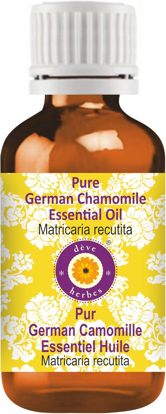 dève herbes German Chamomile Essential Oil (Matricaria recutita) Pure | Non-Sticky | Non-Greasy | Lightweight | Men & Women | All Skin Types | Steam Distilled 5ml (0.16 oz)