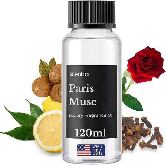 Scentia Paris Muse Diffuser Oil Refill – Hotel Fragrance Oil Inspired by Hotel Costes Paris – 120 mL – Rose, Sandalwood & Clove Long-Lasting Scent for Ultrasonic & Waterless Diffusers, Made in USA