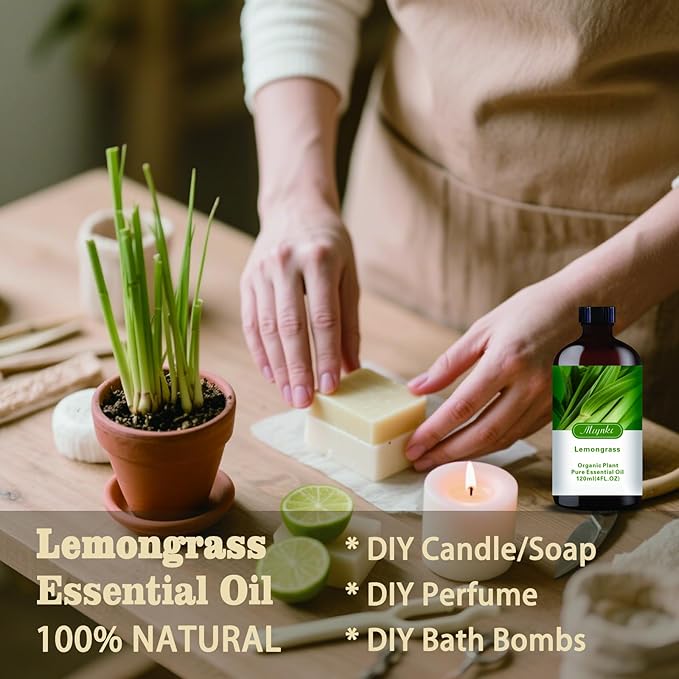 Lemongrass Essential Oil – MLYNKL Lemongrass Oils 4.33 fl oz for Diffusers, Humidifiers, Massage, DIY Candles, Soap, Cleaning, Home, Yoga, Office, Gifts - 130 ml