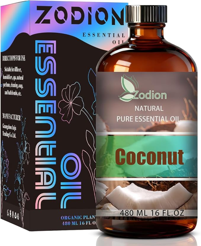 Coconut Essential Oil, 16 fl oz (480ml) - ZODION Coconut Fragrance Oil for Diffuser, Massage, Humidifier, DIY Candle, Soap Making, Home, Bath, Yoga