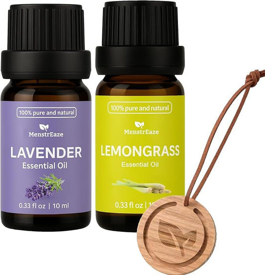 Lavender & Lemongrass Essential Oils with Wood Car Diffuser | Natural Aromatherapy Set for Mood, Focus & Calm | Hanging Freshener for Car, Closet & Office