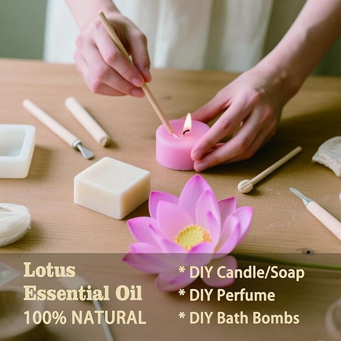 Lotus Essential Oil – MLYNKL Lotus Oils 4.33 fl oz for Diffusers, Humidifiers, Massage, DIY Candles, Soap, Cleaning, Home, Yoga, Office, Gifts - 130 ml