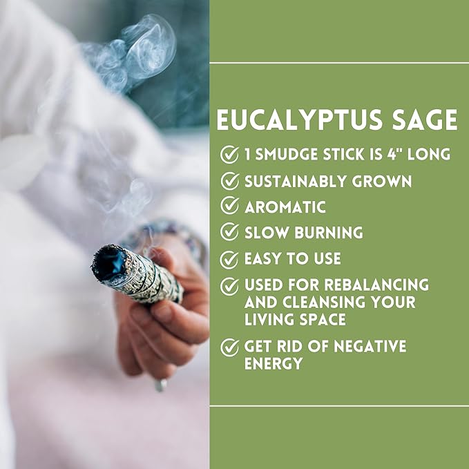 Ancient VEDA Organic Smudge Kit –Eucalyptus, Palo Santo, Sweetgrass Braid, Feather & Smudge Guide | Home Cleansing Kit for Meditation, Yoga, Energy Healing & Gift (Starter Kit, Eucalyptus Sage)