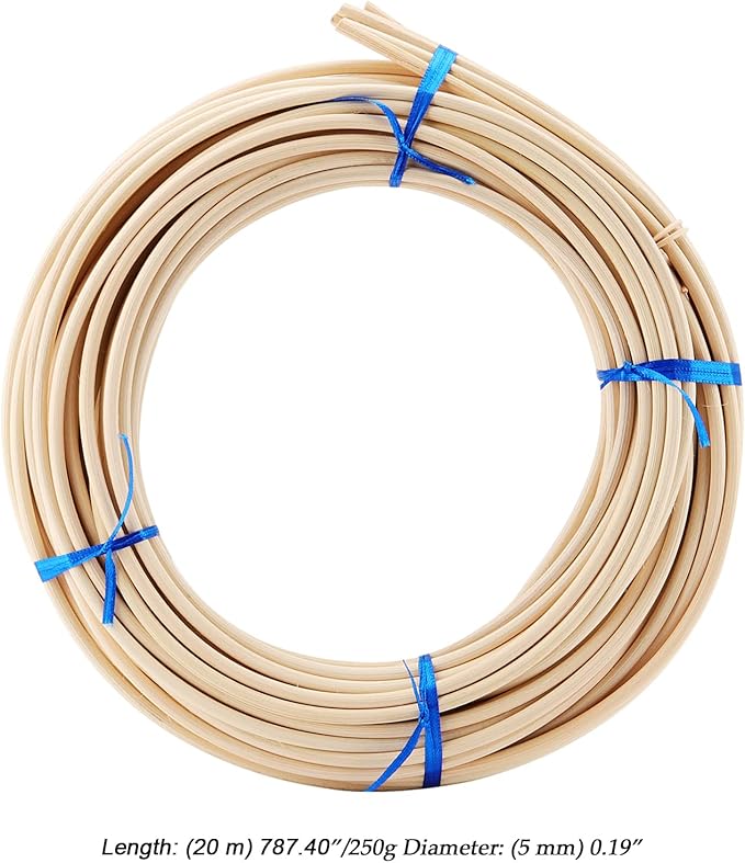 MOUYAT 2 Roll #8 Reed Spline, Each 66 Feet x 3/16 Inch Round Cane Webbing for Weaving, 20m x 5mm Chair Caning Supplies Wicker Repair Kit for DIY Craft, Decoration, Office Aromatherapy