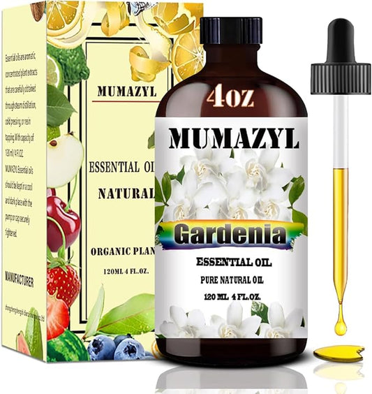 Gardenia Essential Oil, Gardenia Oil 4 Fl Oz 120ML for Diffuser Humidifier Yoga Cleaning DIY Candle Soap Making MUMAZYL Essential Oils