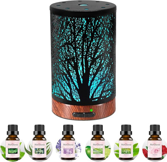 Oil Diffuser & Essential Oils Set - Oil Diffuser 150ml with 6 Essential Oils Set, Aromatherapy Cool Mist Oil Diffusers for Essential Oils, Auto Shut-Off，7 Colors Night Light,Gifts for Mom