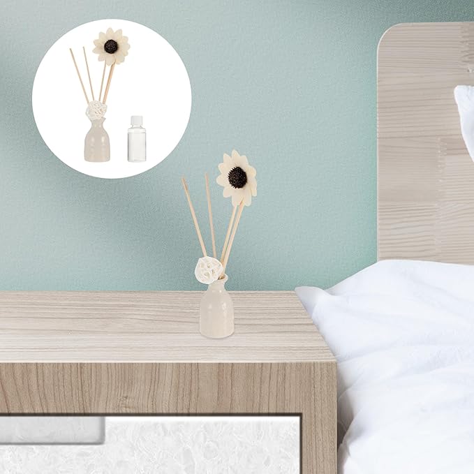 Rattan Reed Diffuser Set with Ceramic Vase and Lavender Essential Oil, Fireless Home Air Purification Aromatherapy for Bedroom and Toilet, Indoor Scented Oil Fragrance