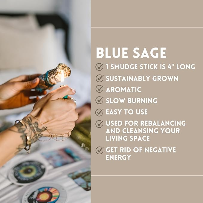 Ancient VEDA Sage Smudge Kit | Blue Sage, Sweetgrass & Palo Santo Sticks - Meditation, Yoga & Home Cleansing Kit