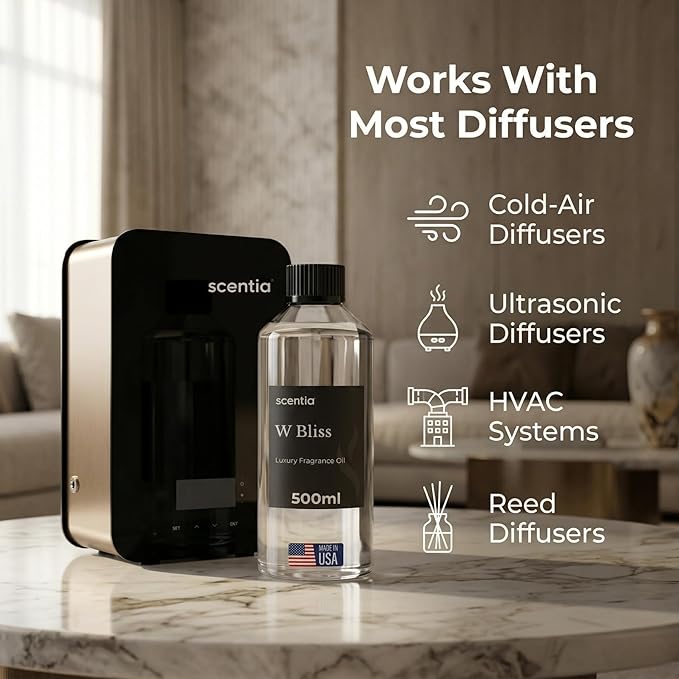 Scentia W Bliss (W Magic) Diffuser Oil for HVAC Scent Machine – Hotel Fragrance Inspired by W Hotel – 500 mL – Bergamot, Lemongrass & Jasmine Oil for Commercial & Cold Air Diffusers, Made in USA