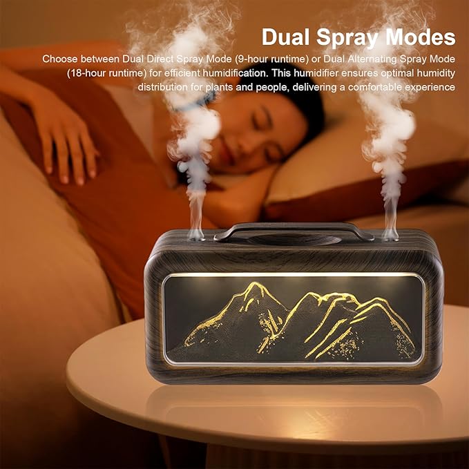 600ML Dual Mist Spray Snow Mountain Essential Oil Diffuser with 3 Modes Night Light USB Desktop Humidifier for Bedroom Home Office