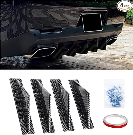 Augeny 4PCS Car Rear Lower Bumper Wing Lip Diffuser, Anti-Crash Straight Auto Shark Fin Spoiler Protector with Screws, Universal Rear Bumper Lip Diffuser Kit for Car SUV Truck (Straight/Carbon Fiber)