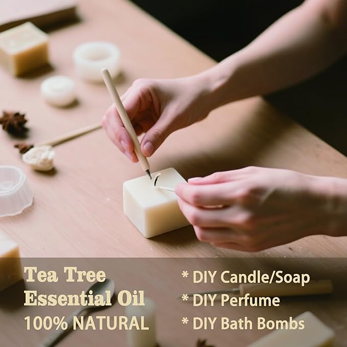 Tea Tree Essential Oil – MLYNKL Tea Tree Oils 4.33 fl oz for Diffusers, Humidifiers, Massage, DIY Candles, Soap, Cleaning, Home, Yoga, Office, Gifts - 130 ml