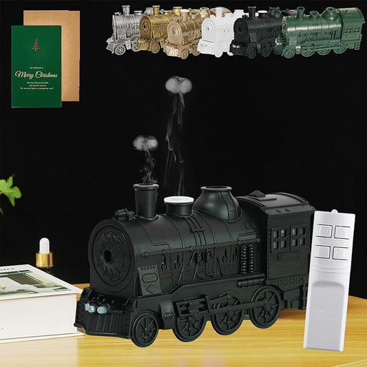 Essential Oil Train Diffuser, Vintage Steam Train Humidifier, Christmas Train Aroma Diffuser, Dual Mist Outlets Cool Mist Quiet Aromatherapy Diffuser with Remote Control, Auto-Off (Black)