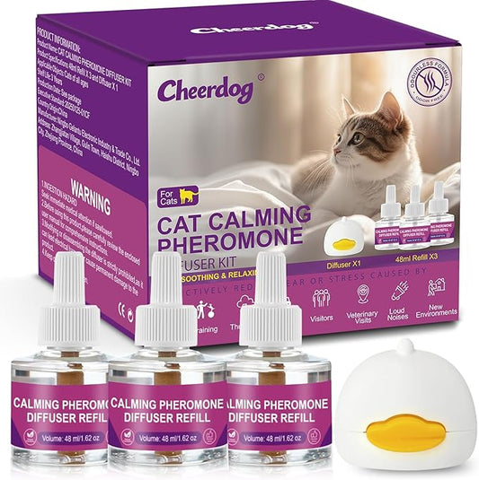 Cheerdog Cat Pheromones Calming Diffuser Relieve Anxiety Stress Cat Calming Diffuser Comfort for Cats 3 Refills, Reduce Fighting and Scratching Calm Relaxing Fits All Cats