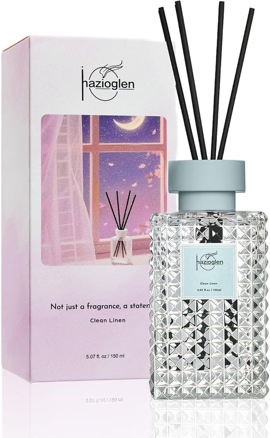 Reed Diffuser Set, Clean Linen Scented Home Fragrance Air Freshener for Bathroom Shelf Decor, 5.07 fl oz/150ml Essential Oil with Sticks