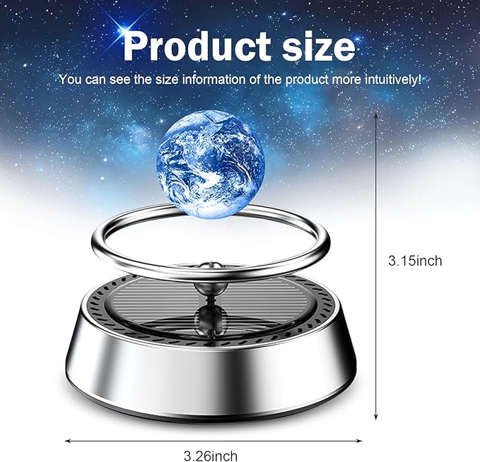 Solar Powered Levitating Earth Car Air Diffuser, Automatic Rotation Planet Dashboard Decorations, Self-adhesive Alloy Base, Suitable for Cars Home Decorations Gift Selections (Earth)