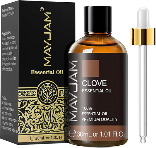 MAYJAM Clove Bud Essential Oil, Premium Pure Essential Oils, 1.01FL.OZ Clove Bud Oil for Diffusers Soap Candle Making, Ideal for Home Office Car Yoga Use
