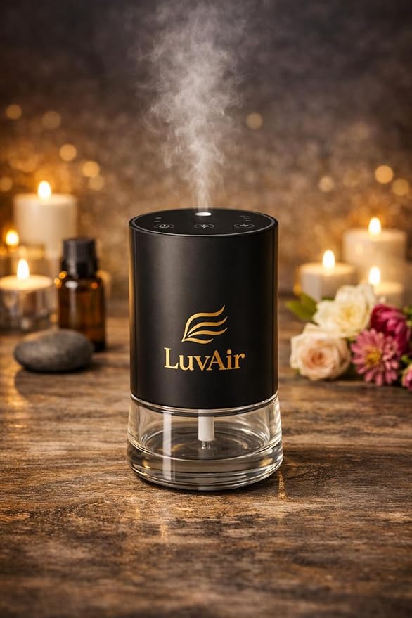 LuvAir Waterless Home Diffuser – Rechargeable Cordless Aromatherapy Machine for Large Rooms, Adjustable Mist, Essential Oil Diffuser for Home & Office (Black)