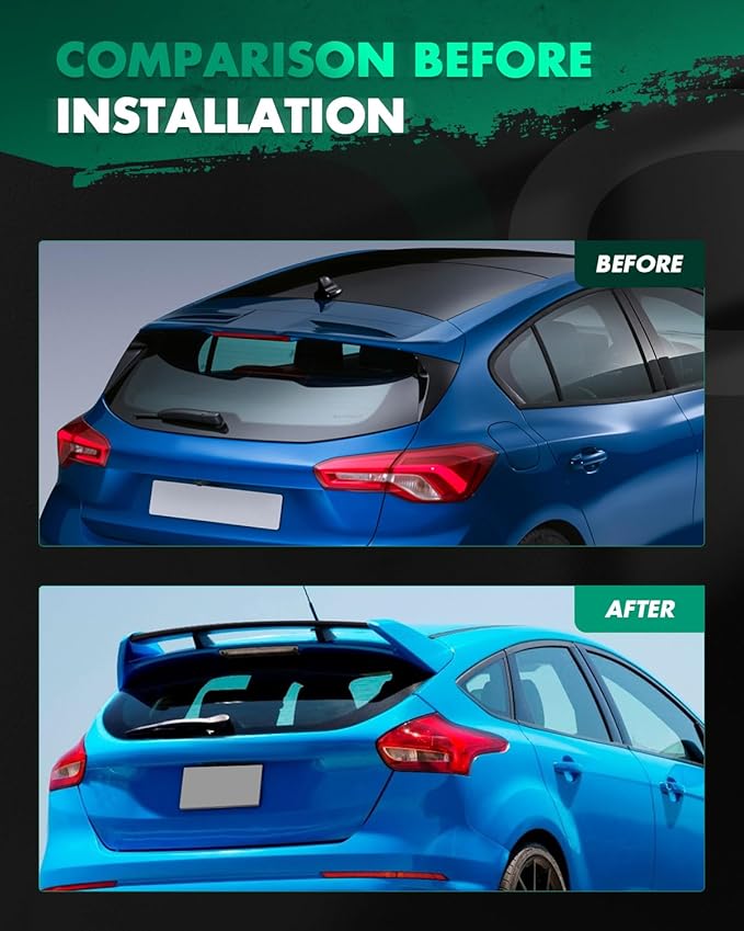 SCITOO Matte Black Roof Spoiler Body Kit Compatible with 2013-2021 for Ford Focus Hatchback Rear Window Roof Spoiler Splitter Chin Exterior Diffuser