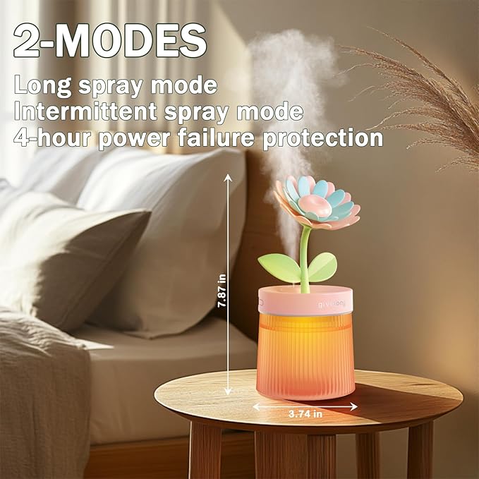 Cute Mini Humidifier 320mL Cool Mist Humidifie mute with 2 Mist Modes,for Home/Nursery/Office,Portable Mini Air Moisturizer,rechargeable mini humidifier(Sunflower Purple)
