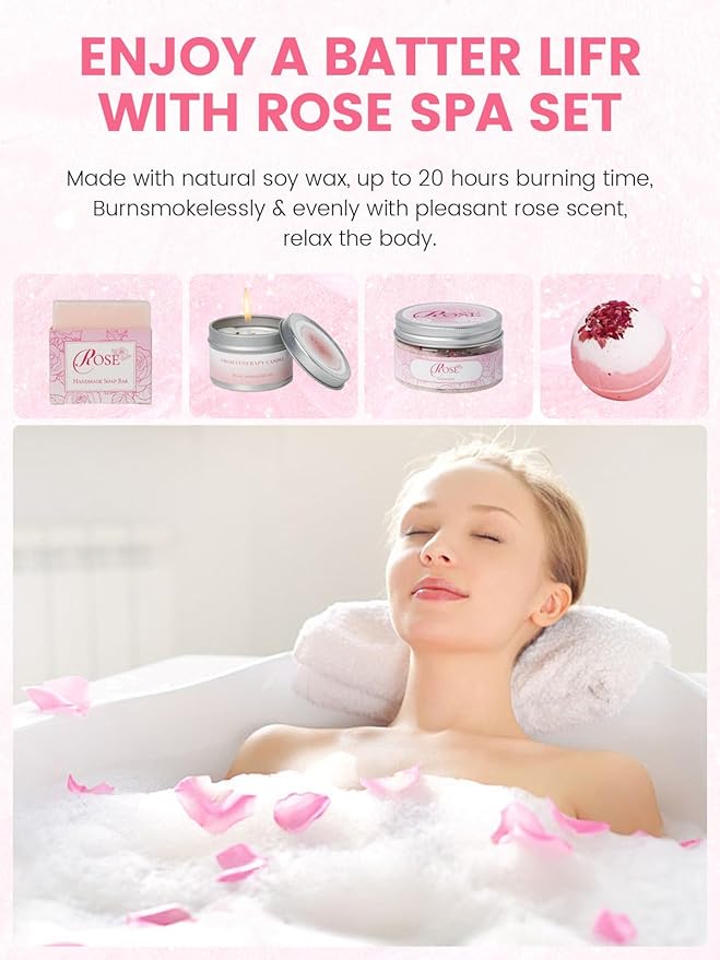 Mother's Day Gifts Set 16Pcs Rose Spa Bath & Body Care Set with Bath Bombs & Lotions, Relaxing Home Spa Gift Kit for Mom Wife Girlfriend, Ideal for Mother’s Day Birthday Women Gift Sets