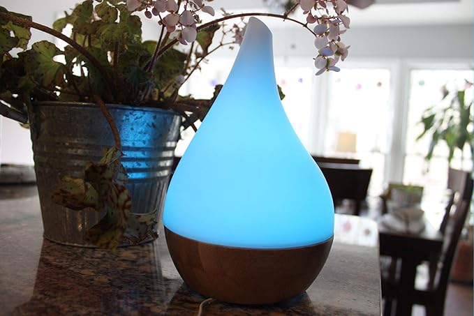 EcoGecko Essential Oil Diffuser Aromatherapy Oil Diffuser Solid Wood Bamboo Wood with Glass Top, Ultrasonic Cool Mist Oil Diffuser with Soft Color Changing Lights, Waterless Auto Shut-Off