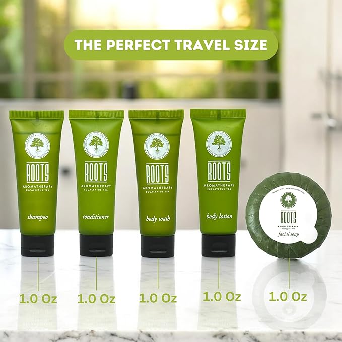 Airbnb Essentials for Hosts, 150-Piece Hotel Toiletries Bulk Set — Shampoo, Conditioner, Body Wash, Lotion & Bar Soap for Guests, Vacation Rental Bathroom Amenities, Eucalyptus Tea
