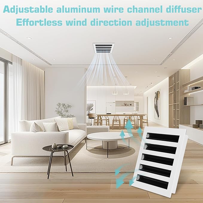 10x10 Modern AC Vent Cover 2Pack, Decorative White Air Vent (Duct Opening Cutout), All Aluminium Standard Linear Slot Diffuser, Low Noise - Register Grille for Ceiling, Walls & Floors