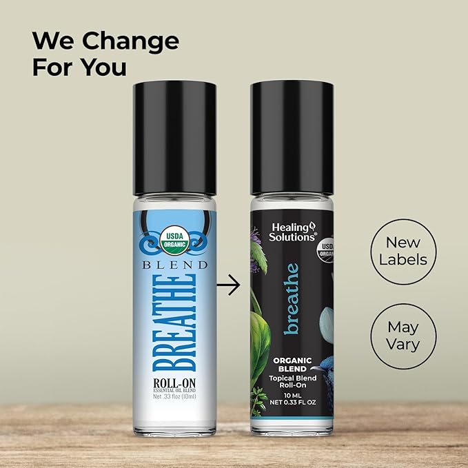 Healing Solutions (2 Pack) Organic Breathe Essential Oil Blend Roll-On Perfume - USDA Certified Aromatherapy Oil Roller for Sinus Ease