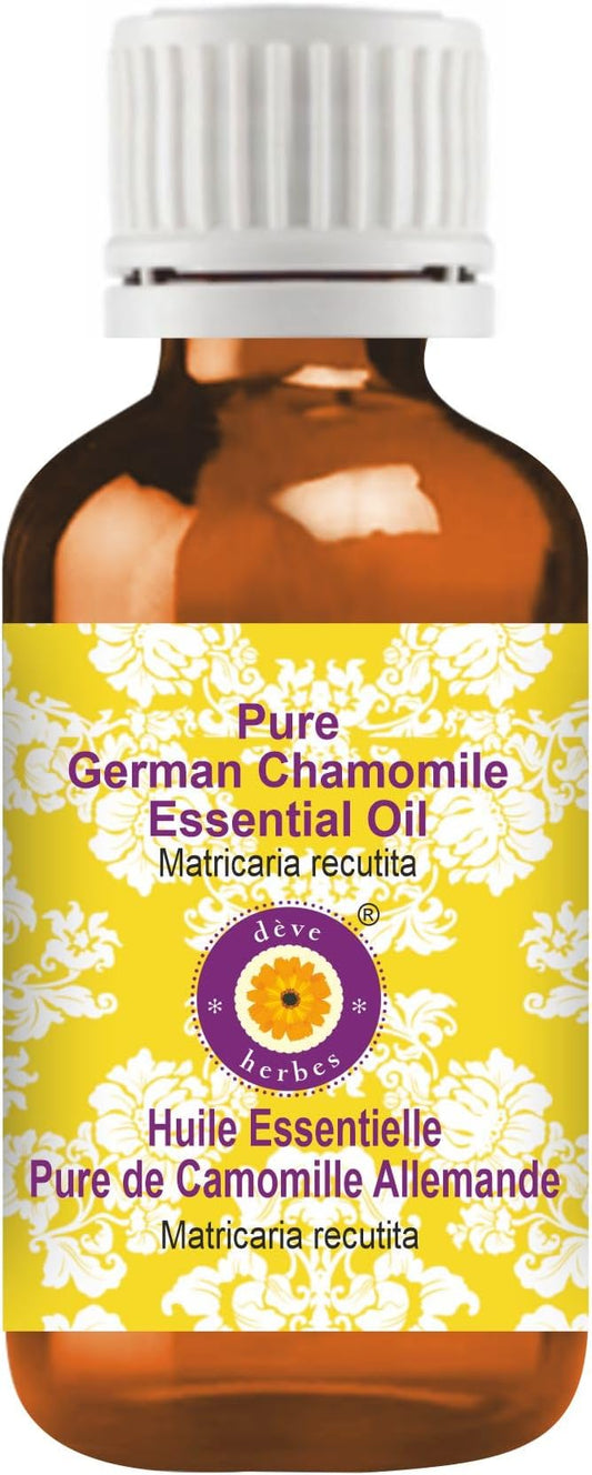 dève herbes German Chamomile Essential Oil (Matricaria recutita) Pure | Non-Sticky | Non-Greasy | Lightweight | Men & Women | All Skin Types | Steam Distilled 10ml (0.33 oz)