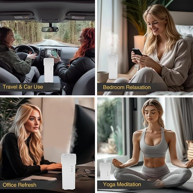 Luocute Waterless Essential Oil Diffuser, 20ML Low Noise Anti Leakage Intelligent Mode Dual Fluid Cold Mist Essential Oil Diffuser, Suitable for Car Bedroom Office (Silver)
