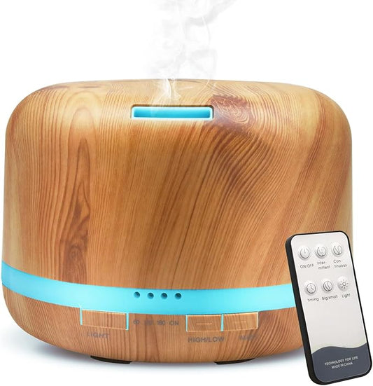 Essential Oil Diffuser, 500ml Aromatherapy Diffuser With Remote Control, DAROMA Ultrasonic Aroma Diffuser Nebulizing Cool Mist Humidifier, 7 Color Mood Lights & Waterless Auto-Off for Home Office Gift