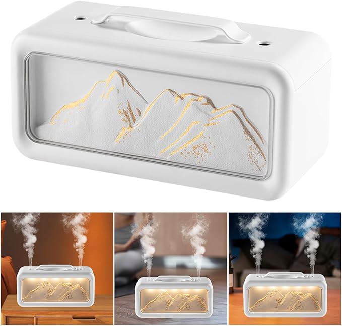 600ML Dual Mist Spray Snow Mountain Essential Oil Diffuser with 3 Modes Night Light USB Desktop Humidifier for Bedroom Home Office