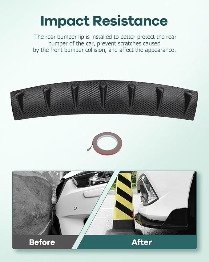 SCITOO Rear Bumper Lip Universal PP Glossy Carbon Look Rear Lower Bumper Lip Diffuser Spoiler 7 Shark Fin Style