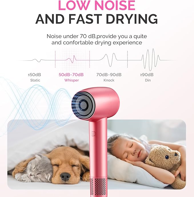 MelodySusie Hair Dryer with Diffuser, 1600W Fast Drying Low Noise Ionic Hair Dryer for Curly Hair with Diffuser,Nozzle and Hair Brush,120,000 RPM Blow Dryer Ideal for Women