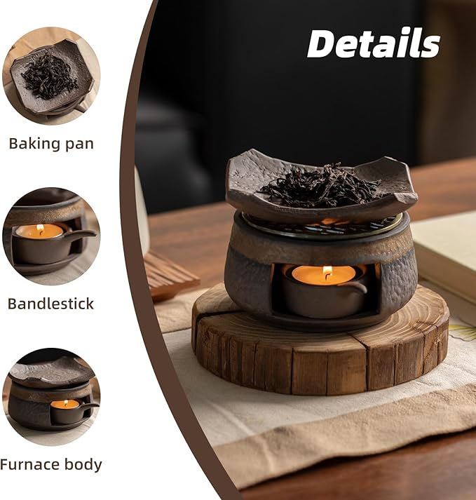 Cedar Aromatherapy Burner & Ceramic Oil Warmer for Home & Office (Heat-Resistant Tile Baking Tray + Stone-Patterned Oven + Accessories)