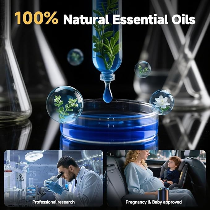 Smart Car Air Freshener with Star Light & 150ml Diffusers Oil Refills, Auto On/Off Aroma Diffuser, 3 Adjustable Modes Rechargeable Aromatizante para Carro - Car Diffuser（Cologne+Ocean+Serendipity）