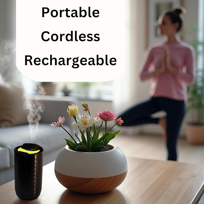 Waterless Essential Oil Diffuser – Portable Cordless Aromatherapy Diffuser for Home, Car, Office – 3 Mist Levels - 4 Timer Modes - 15ml Oil Capacity - USB-C Rechargeable