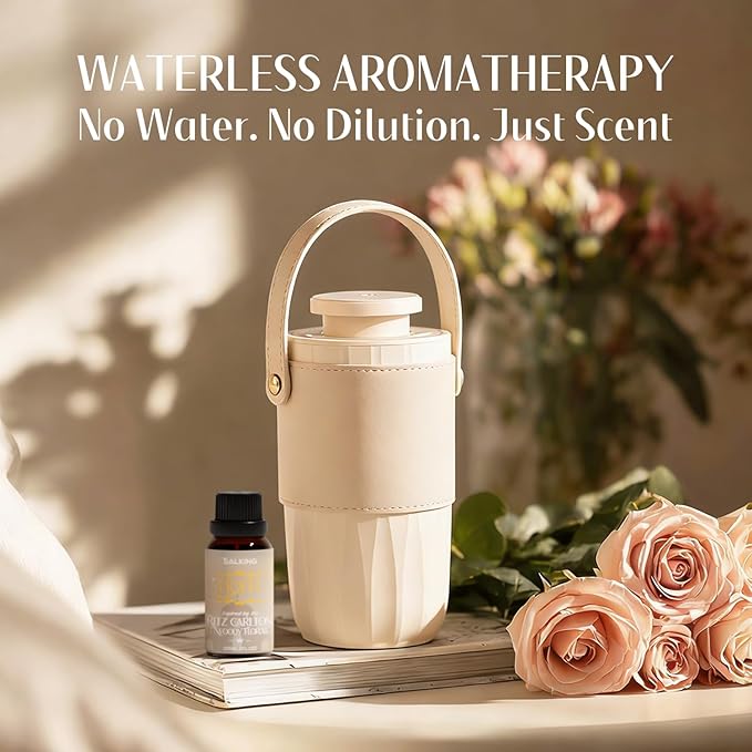 SALKING Waterless Diffuser Starter Kit with 30mL Hotel Fragrance Oil, Scent Diffuser Battery Operated Nebulizer with Timer & Adjustable Mist Mode, Car Diffsuer, Mini Scent Air Machine for Home, Office