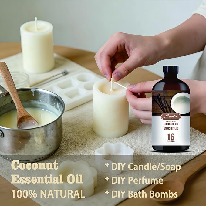 Coconut Essential Oil – MLYNKL Coconut Oils for 16.33 fl oz Diffusers, Humidifiers, Massage, DIY Candles, Soap, Cleaning, Home, Yoga, Office, Gifts - 490 ml