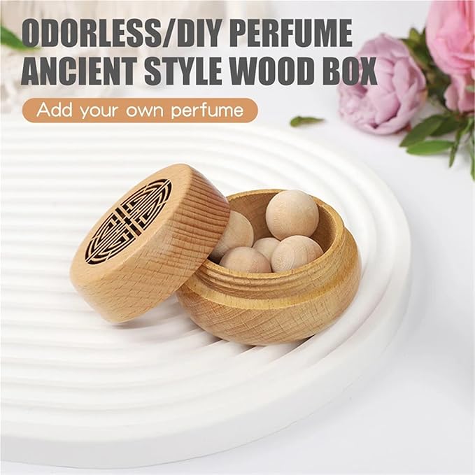 2set Ancient Portable No Perfume DIY Fragrance Wooden Box Aroma Diffuser Decorations Items Living Room Bedroom Car Home Accessories(Wood Balls in Box)
