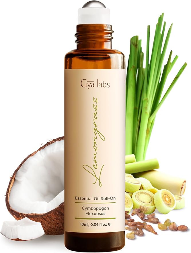 Gya Labs Lemongrass Essential Oil Roll On - 0.34 Fl Oz - Travel Size Roller for Camping, Skin, Aromatherapy Relief, Convenience