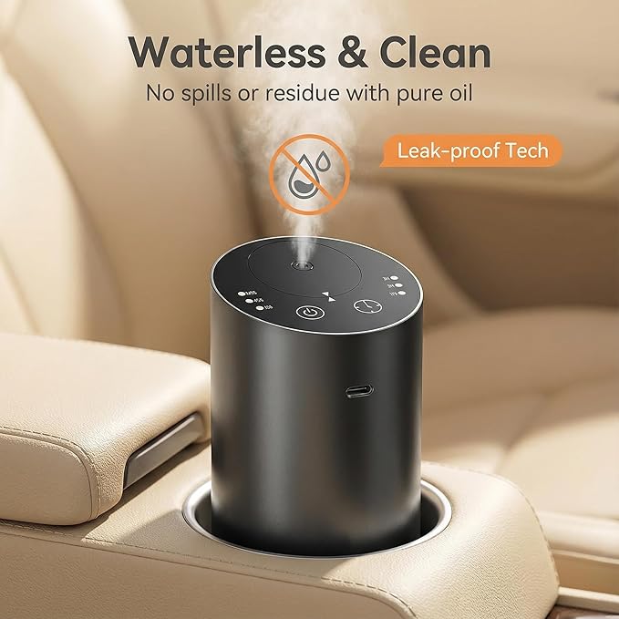 Car Diffuser, Waterless Essential Oil Diffuser with 2000mAh Battery & Timer, Adjustable Mist Cordless Aromatherapy for Car, Portable Air Freshener with Premium Aluminum Alloy & Type-C Charging(Grey)