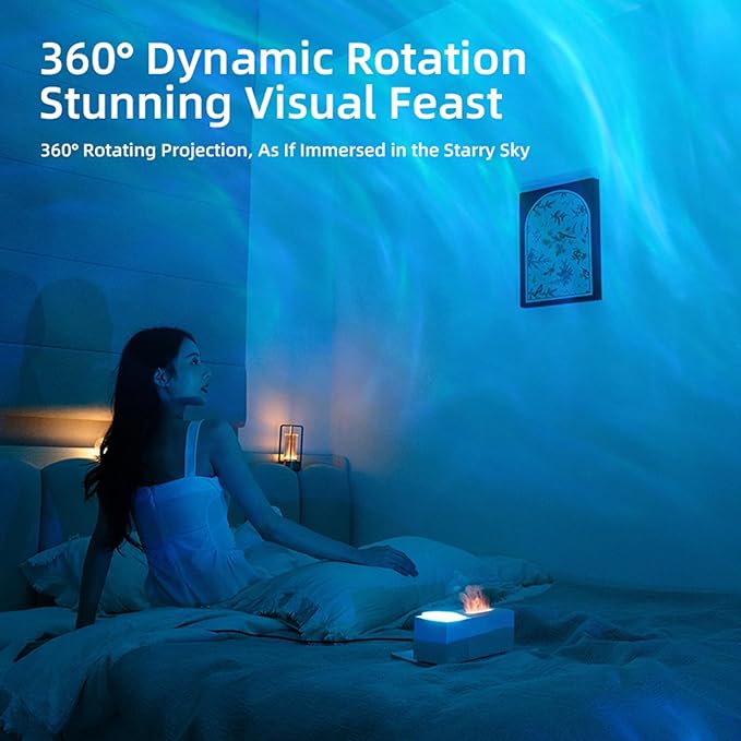 Flame Aroma Diffuser with Starry Sky Projection, Essential Oil Diffuser,150ml Humidifier with Remote Control,Timer,Waterless Auto Shut-Off for Home Office Bedroom